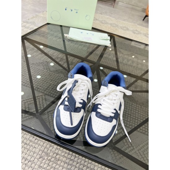 Off-White Out Office Leather Trainers White Royal Blue Toe Detail Off-White Out Office Leather Trainers White Royal Blue top-down toe box detail view