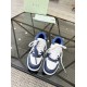 Off-White Out Office Leather Trainers White Royal Blue Toe Detail Off-White Out Office Leather Trainers White Royal Blue top-down toe box detail view