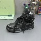 Single Off-White High Top Black Leather Trainer viewed from the side with ankle strap detail