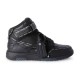 Off-White High Top Black Leather Trainer lateral profile with stitched outlines and brand tag