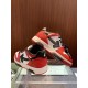 Pair of Off-White Out Of Office Ooo Trainers in red and white stacked display