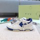 Off-White Out Of Office Trainer Lateral Profile White Blue Lateral side view of the Off-White Out Of Office trainer highlighting blue arrow design
