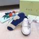 Off-White Out Of Office Trainer Rubber Sole View Bottom outsole view of the Off-White Out Of Office white and blue trainer displaying grip tread pattern