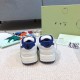 Off-White Out Of Office Trainers Rear Heel View Rear view showing the heel counters of Off-White Out Of Office trainers in white and blue
