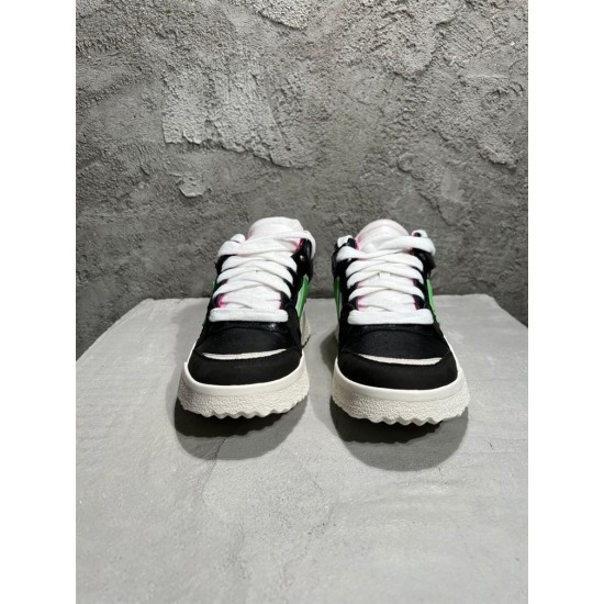 Front view of both Off-White Sponge Mid-Top Trainers In Black And White