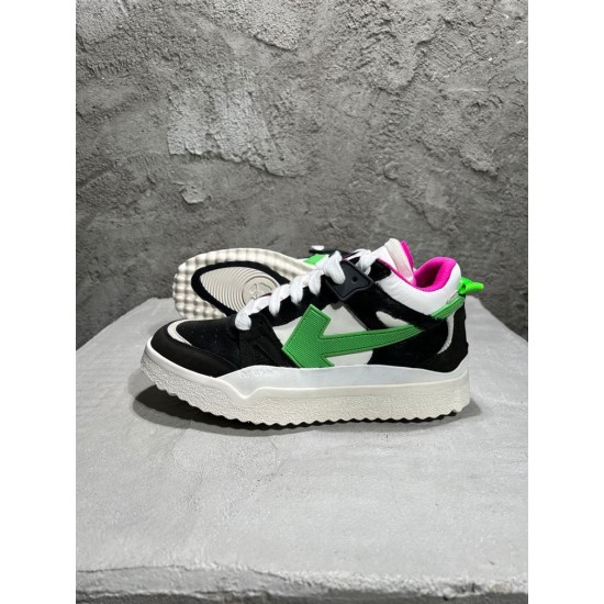 Off-White Sponge Mid-Top Trainers In Black And White resting on display block