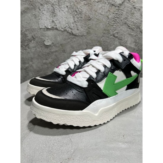 Front quarter view of Off-White Sponge Mid-Top Trainers In Black And White