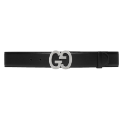 Gg Buckle Wide Belt Black Leather - B333 Uk