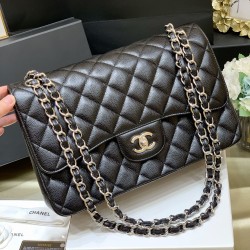 Chanel Large Classic Handbag Black Grained Calfskin Gold-Tone Metal Uk Chanel Large Classic Handbag Black Grained Calfskin Gold-Tone Metal Uk
