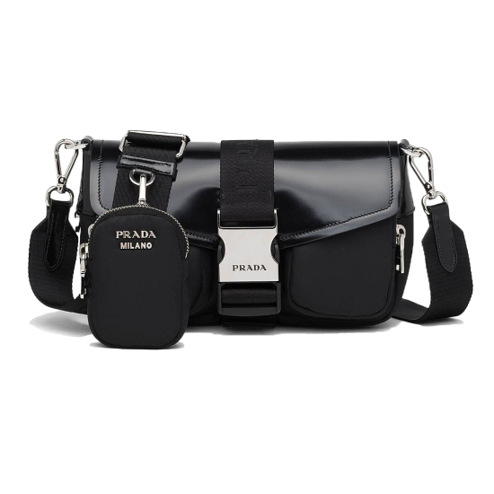 Replica Prada 14273 PFR#8290 Buddha Luxury Replica Pocket Nylon And Brushed Leather Bag In Black Uk - 14273 - Buddha Luxury
