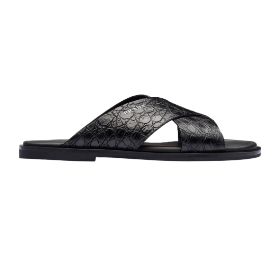 Replica CROCODILE LEATHER SLIDES IN BLACK - PDS16 UK replica CROCODILE LEATHER SLIDES IN BLACK - PDS16 UK