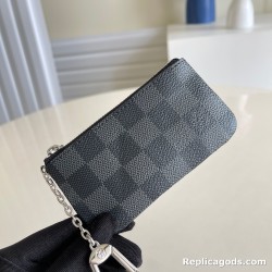 N62657 Key Pouch Damier Graphite Coated Canvas In Black Uk N62657 Key Pouch Damier Graphite Coated Canvas In Black Uk