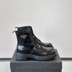 BRUSHED LEATHER COMBAT BOOTS IN BLACK - PD194 UK