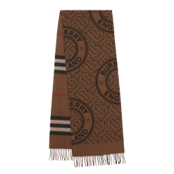 REVERSIBLE CHECK AND MONOGRAM CASHMERE SCARF IN BROWN UK