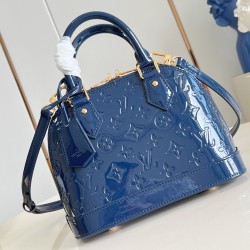 ALMA BB HANDBAG SAPPHIRE BLUE VARNISHED EPI COWHIDE LEATHER M13169 UK