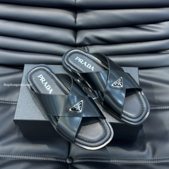 replica SAFFIANO LEATHER CRISSCROSS SANDALS IN BLACK - PDS15 UK