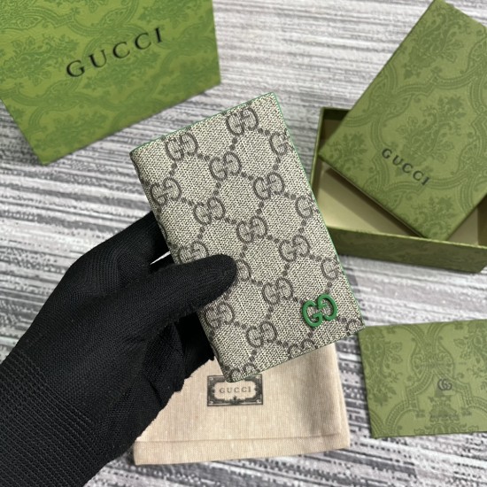 replica LONG CARD CASE WITH GG DETAIL GREEN LEATHER TRIM UK