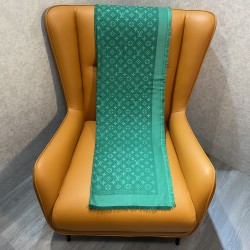 MONOGRAM LOGO SILK WOOL SHAWL IN GREEN UK