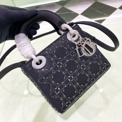 MINI LADY BAG BLACK STRASS CANNAGE SATIN UK MINI LADY BAG BLACK STRASS CANNAGE SATIN UK