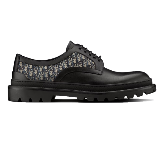 replica EXPLORER DERBY SHOE BLACK SMOOTH CALFSKIN AND BEIGE AND BLACK OBLIQUE JACQUARD - CD239 UK