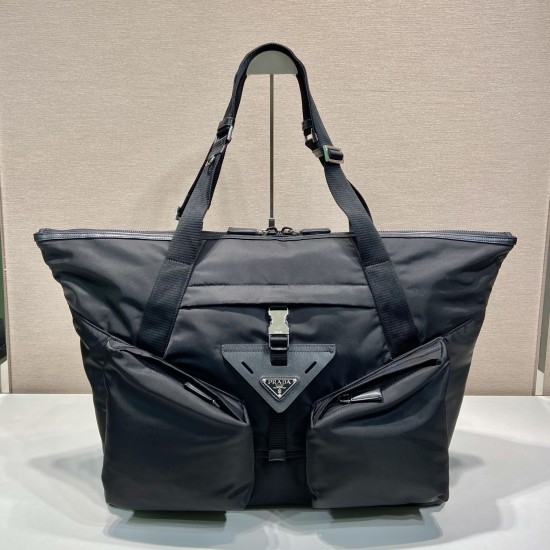 replica RE-NYLON AND LEATHER TRAVEL BAG IN BLACK UK