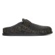 Side profile of Fendi black jacquard slip-on slippers showing buckle detail
