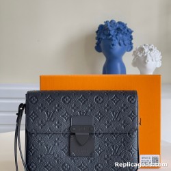S Lock A4 Pouch Black Monogram-Embossed Taurillon Cowhide Leather Uk