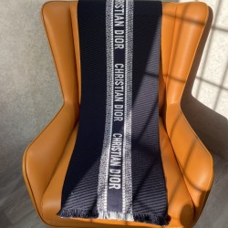 OBLIQUE UNIVERSITY REVERSIBLE SCARF NAVY BLUE WOOL AND SILK UK