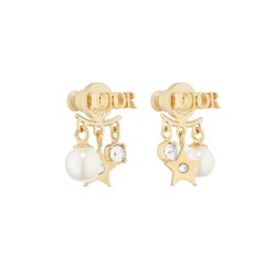 DI0(R)EVOLUTION EARRINGS GOLD-FINISH METAL, WHITE RESIN PEARLS AND WHITE CRYSTALS UK