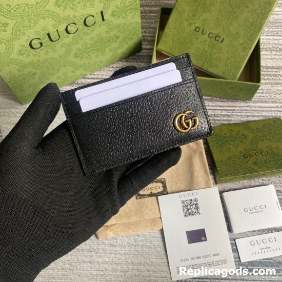 replica GG MARMONT CARD CASE BLACK METAL-FREE TANNED LEATHER UK