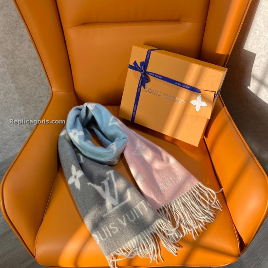 replica MONOGRAM CASHMERE OVERSIZED LOGO KNIT SCARF IN PINK AND GREY UK