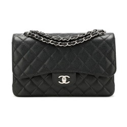 Chanel Large Classic Handbag Black Grained Calfskin  Gold-Tone Metal Uk