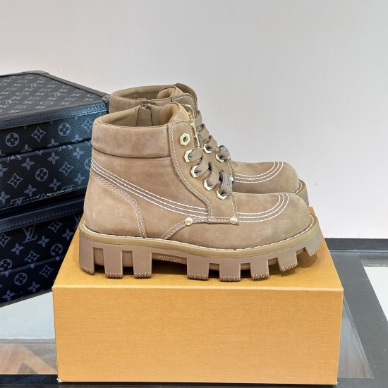 replica CHECKER ANKLE BOOTS IN BROWN - LV749 UK