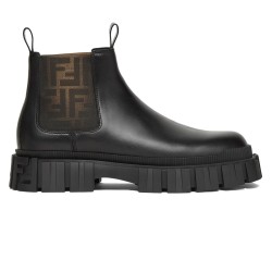 FORCE CHELSEA BOOTS BROWN FF JACQUARD AND BLACK LEATHER CHELSEA BOOTS - FD155 UK