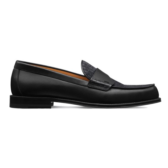 replica GRANVILLE LOAFER BLACK SMOOTH CALFSKIN AND BLACK OBLIQUE JACQUARD - CD317 UK