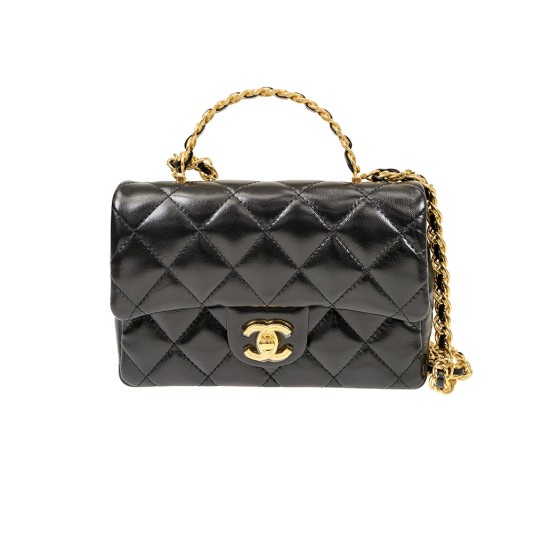 Replica Chanel 13039 CFR#11988 Buddha Luxury Replica Chanel Shiny Lambskin Shoulder Bag In Black Uk - 13039 - Buddha Luxury
