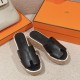 Hermes Eze Black Platform Sandals Top-Down View Top-down view highlighting the black leather footbed and distinctive strap cutouts