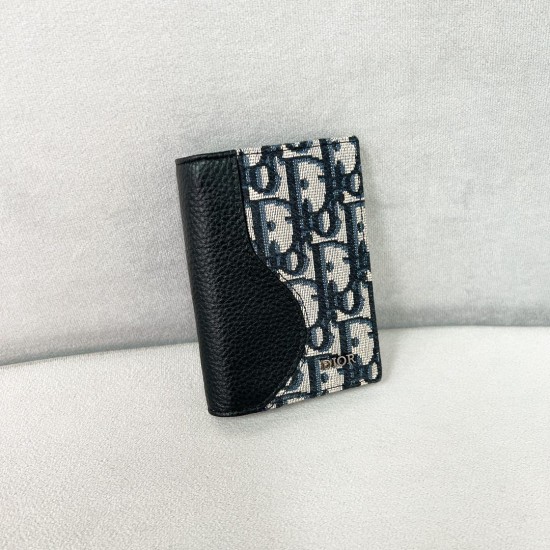 replica SADDLE BI-FOLD CARD HOLDER BLACK GRAINED CALFSKIN LEATHER MARQUETRY WITH BEIGE AND BLACK OBLIQUE JACQUARD UK