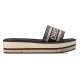Dior Platform Slides Profile View in white and brown Side profile view of Dior Platform Slides in white and brown showing the layered cork sole and embroidered strap