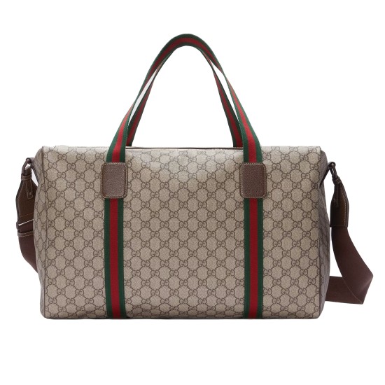 replica MEDIUM DUFFLE BAG WITH WEB BEIGE AND EBONY SOFT GG SUPREME UK