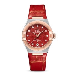 Omega Constellation Automatic Red Leather Watch