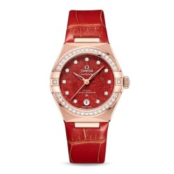 Omega Constellation Automatic Red Leather Watch 02