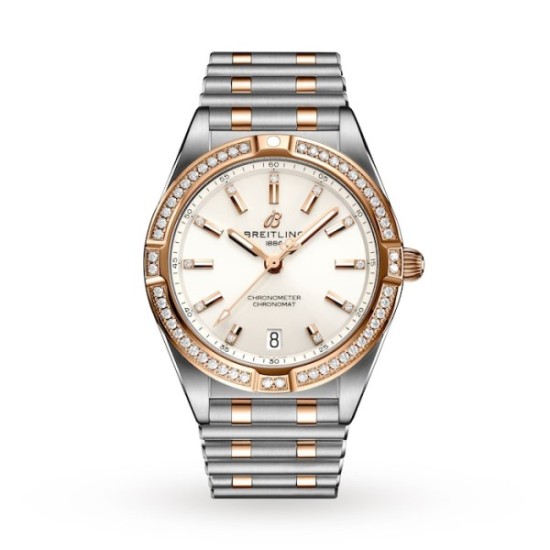 replica breitling chronomatquartz silver stainless steel & 18ct rose gold watch u77310591a1u1 uk