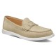 Side profile view of Dior Men's Granville Beige Suede Loafers showing the suede texture, stitching and white sole.
