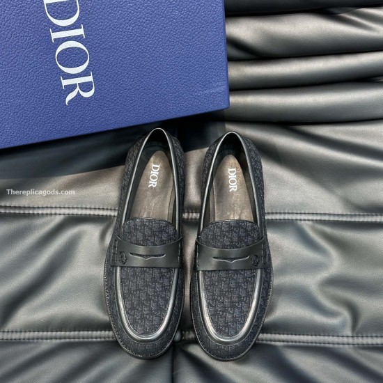 Dior Men's Granville Black Oblique Jacquard Loafers Pair View Direct overhead pair view of Dior Men's Granville Black Oblique Jacquard Loafers