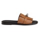 Hermes Gabriel brown leather sandal side profile showcasing silver hardware and black sole