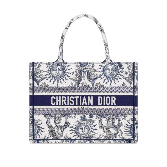 Replica Medium Book Tote White And Navy Blue Toile De Jouy Soleil Embroidery Uk - 13253 - Buddha Luxury