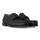 Low-angle three-quarter view of L Men's Major Loafers In Black Grain Leather showing metallic hardware and textured finish.