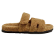 Hermes Chypre Brown Shearling Sandals Side Profile Side profile view of Hermes Chypre brown shearling sandals showing sole and straps