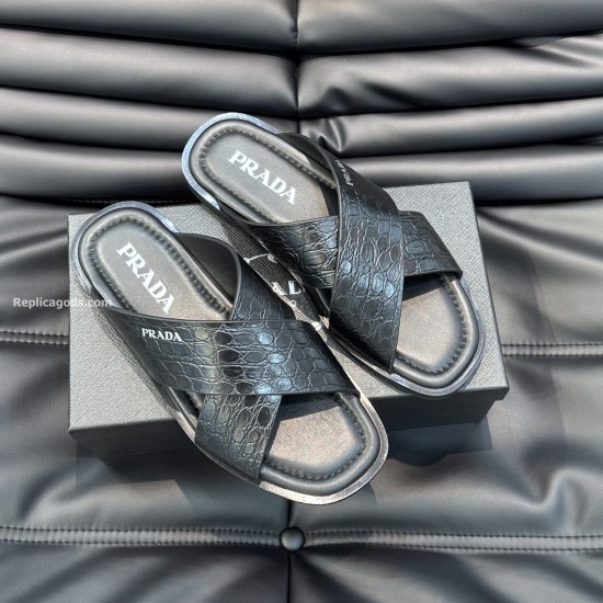 Replica CROCODILE LEATHER SLIDES IN BLACK - PDS16 UK replica CROCODILE LEATHER SLIDES IN BLACK - PDS16 UK